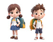 © Foxgrafix - 3d rendering boy and girl cartoon characters with school bag isolated on transparent background, PNG file