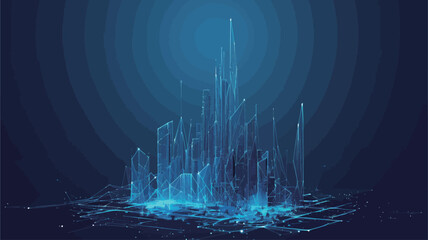 Wall Mural - Abstract low poly wireframe city on blue background. Vector illustration.