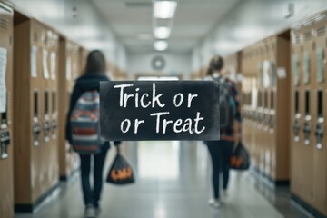 Wall Mural - Spooky School Collage: Photos of a haunted school with ghost students, lockers, and classrooms. The text 