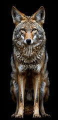 Wall Mural - Portrait of a Coyote, Canis lupus, isolated on black background