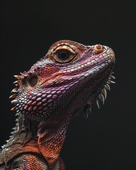 Wall Mural - close-up portrait of a bearded dragon on a black background studio