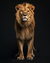 Wall Mural - Portrait of a male lion on a black background. Studio shooting.