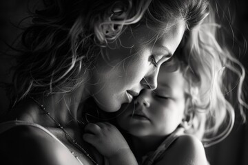 Sticker - a black and white photo of a woman holding a child