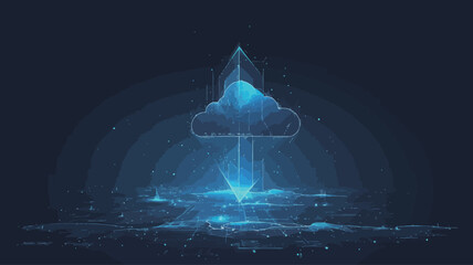 Cloud computing technology concept. Abstract polygonal digital cloud on dark blue background. Vector illustration