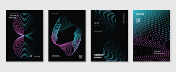 Wall Mural - modern gradient poster background vector set. minimalist style cover template with vibrant blend lin