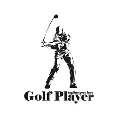 Wall Mural - Man playing golf silhouette vector illustration. Professional golf with black and white colour