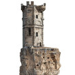 © nsit0108 - Old stone watchtower standing on top of a cliff with broken windows, illustrating the concept of solitude