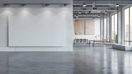 Wall Mural - Whiteboard mounted on concrete wall in contemporary open office space