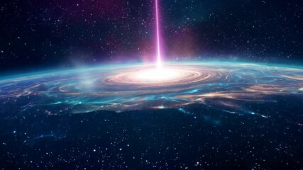 Wall Mural - Quasar emitting bright beam in deep space. Cosmic phenomena. Galaxy and universe exploration concept. Travel through outer space. Science fiction