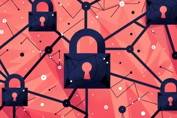 Wall Mural - bright network of digital locks on vibrant tech background illustrating complex cyber security solut