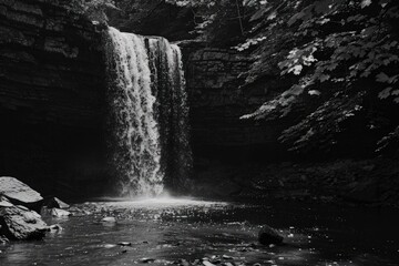 Wall Mural - a black and white photo of a waterfall