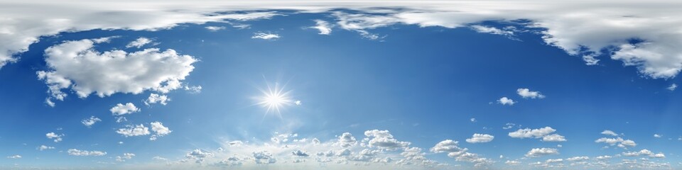 Wall Mural - blue sky hdri 360 panorama view with awesome white clouds with zenith for use in 3d graphics as sky 