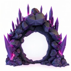 Sticker - 3D Render, Low Poly style of dark shadow magic portal, on isolated white background, Generative AI