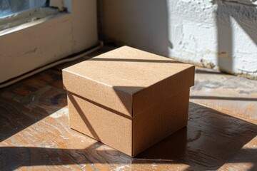 Sunlit Closed Cardboard Box near Window