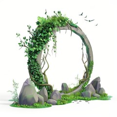 Sticker - 3D Render, Low Poly style of forest magic portal, on isolated white background, Generative AI