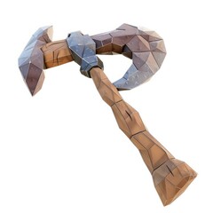 Wall Mural - 3D Render, Low Poly style of fractured axe, on isolated white background, Generative AI