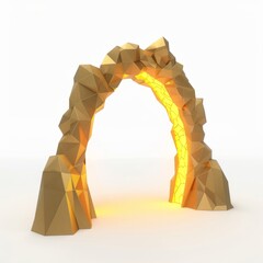 Wall Mural - 3D Render, Low Poly style of golden light magic portal, on isolated white background, Generative AI