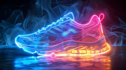 Glowing wireframe shoes in neon colors