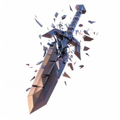 Wall Mural - 3D Render, Low Poly style of shattered sword, on isolated white background, Generative AI