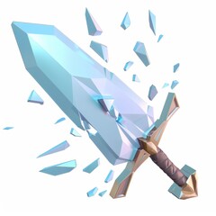 Poster - 3D Render, Low Poly style of shattered sword, on isolated white background, Generative AI