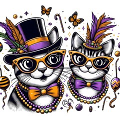 Festive Cats in Top Hats and Beads