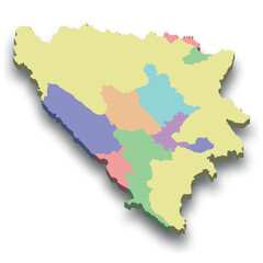  3d isometric colored map of Bosnia and Herzegovina