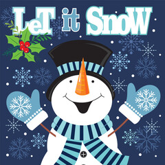 Canvas Print - Christmas card design with cute snowman and let it snow