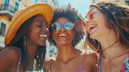 Group of female friends or colleagues posing and smiling,