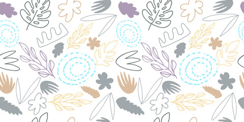 Leinwandbilder - Drawn pattern of leaves and branches, abstract style. Decorative leaves and flora.