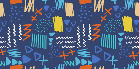 Aufkleber - A dark blue background and a hand-drawn pattern of dashes and crosses, various abstractions drawn with markers.