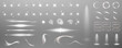 © Александр Боярин - Set of realistic vector  white stars png. Set of vector suns png. White flares with highlights. Horizontal light lines, laser, flash. White special effect, magic of moving fast motion laser beams.