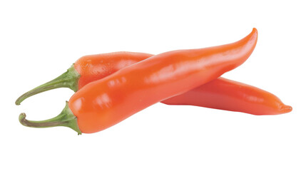 Two red peppers are laying on a white background