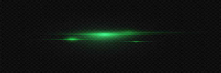 green line flash. neon rays light effect. on a transparent background.
