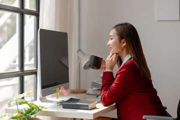 atmosphere in the office in day time, working in company as an employee, various work activities that occur in the office during working hours, wearing a suit to work is a polite way to dress