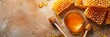 © AIExplosion - Bowl of sweet honey with honeycomb, dipping spoon and copy space. Excellent banner or advertisement for the food industry.