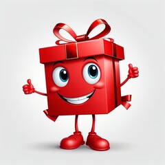 Poster - red gift box character smiling happy cartoon clipart illustration on plain white background