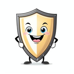 Wall Mural - shield character smiling happy cartoon clipart illustration on plain white background