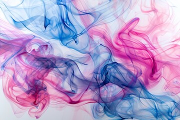 Sticker - Wisps of pink and blue smoke gracefully intertwining on a white background, Graceful wisps of pink and blue ink intertwining and unfolding in a delicate ballet