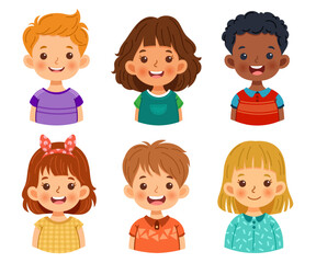 Wall Mural - Collection of happy and cheerful children. Cute faces of different nationalities boys and girls.