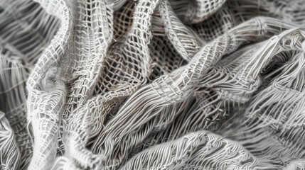 Close-up view of a gray and white textured fabric with a net-like pattern