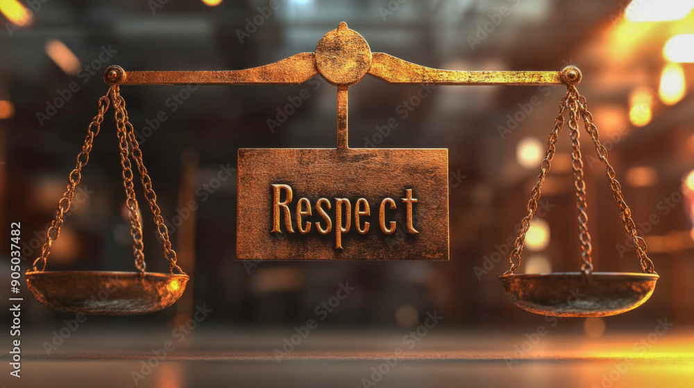 Respect Is Sign Respect sign hanging from a balanced scale for equality and dignity ...