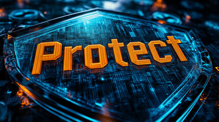 Wall Mural - Protect sign displaying computer security and cyber defense