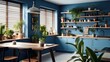 © paukan - Modern Kitchen with Blue Walls and Plants