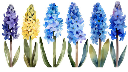 Wall Mural - Watercolor hyacinth set, hand painted floral illustration, beautiful flowers isolated on a white background