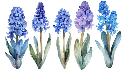 Wall Mural - Watercolor hyacinth set, hand painted floral illustration, beautiful flowers isolated on a white background