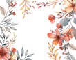 © VICHIZH - Watercolor floral frame with vibrant orange and gray flowers on a white background