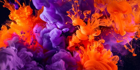 Wall Mural - vibrant abstract ink swirls in beautiful shades of purple and bright orange colors