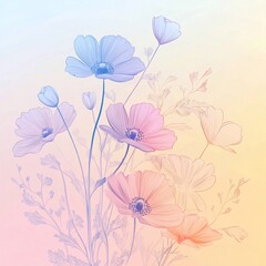 Wall Mural - pastel gradient minimal drawing flower background.