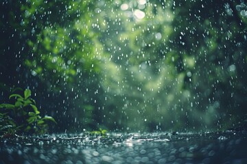 Wall Mural - a rainy day with rain falling on the ground