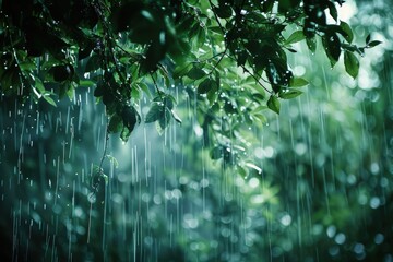 Wall Mural - a green tree with rain falling down on it